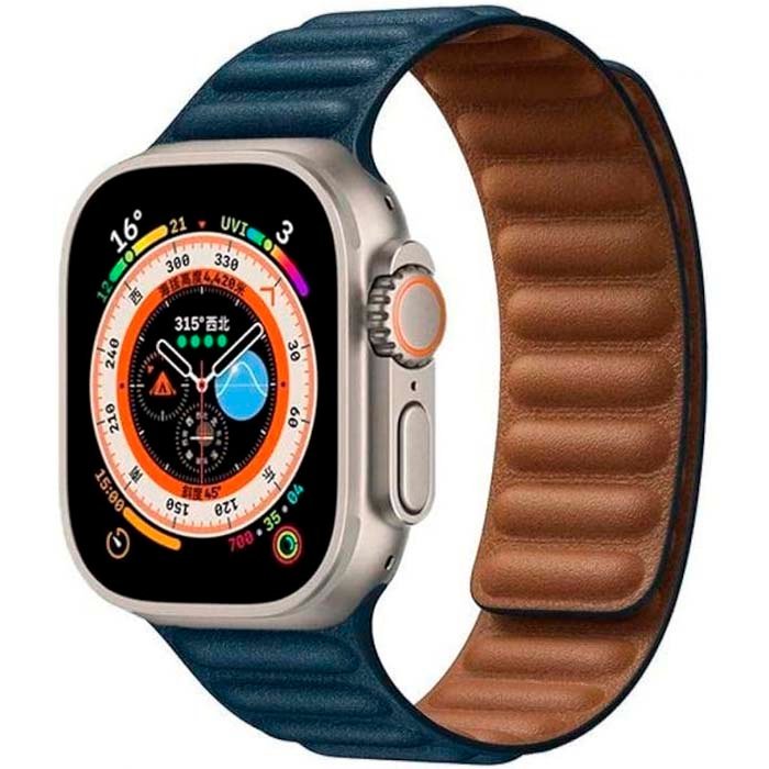 Apple Watch 44mm Band Leather Magnets Blue