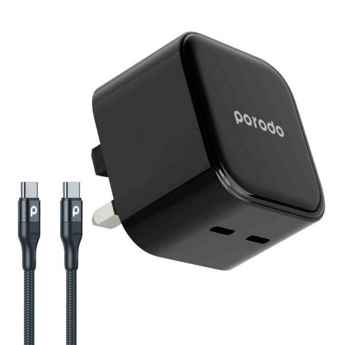 Cable Type-C to Dual Type-C Porodo 2-in-1 Charge Adapter Black
