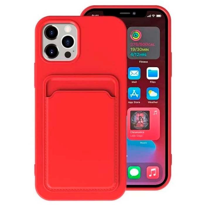 iPhone 12 Pro Max Silicone Case with Card Red