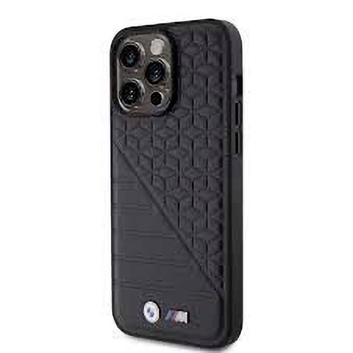 iPhone 15 Pro 15 Pro Max BMW Leather Case with Sign Quilted Pattern Black