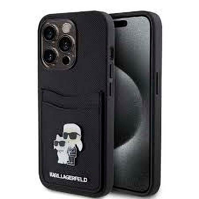 iPhone 15 Pro Karl Lagerfeld Saffiano Case with Card Slots Black