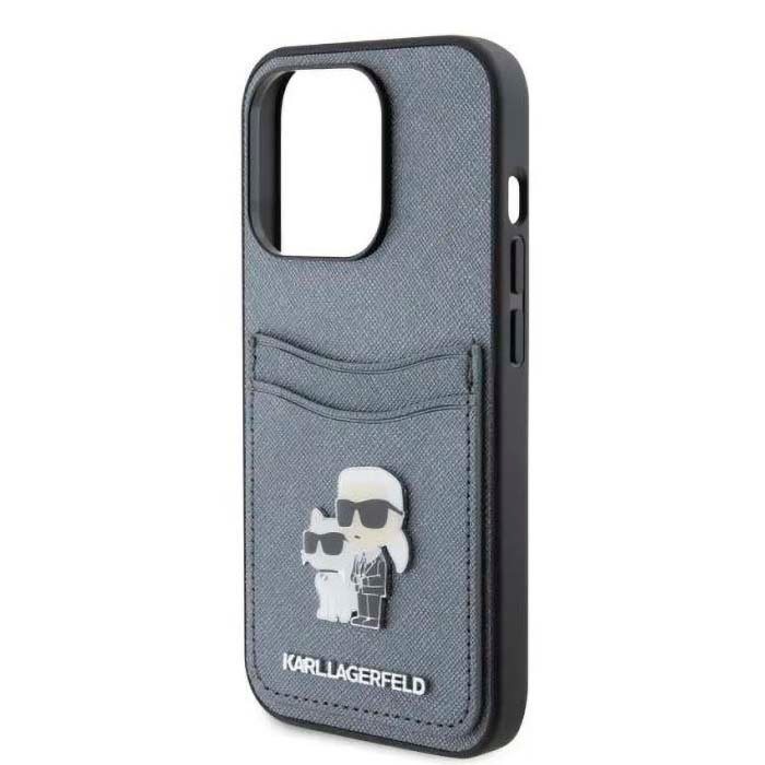 iPhone 15 Pro 15 Pro Max Karl Lagerfeld Saffiano Case with Card Slots Grey