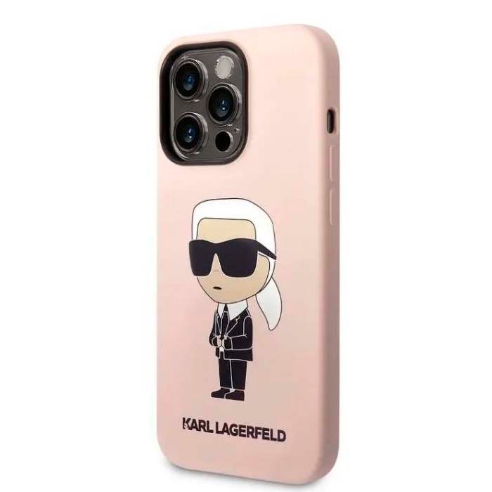 iPhone 15 Pro Karl Lagerfeld Silicone Hard Case with Ikonik NFT Logo Pink