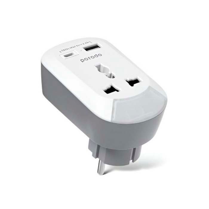 Porodo 3-in-1 Universal AC Socket with USB-A and Type-C White