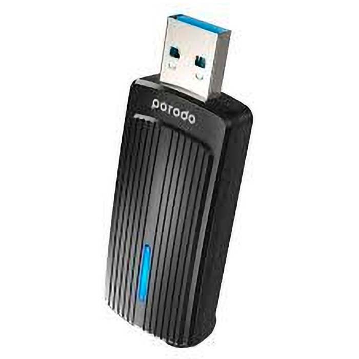 Porodo Dual Band Wi-Fi 6 USB Adapter with Additional USB A to Type-C Adaptor Black