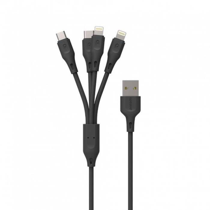 Cable Lightning Type-C Micro USB 4 in 1 1.2m Porodo Black