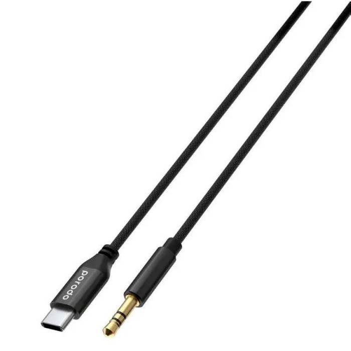 Cable Type-C to AUX Porodo Braided Aluminum 1.2M Black