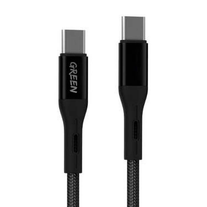 Cable Type-C to Type-C Green Lion Braided Transparent 1M PD 60W - Black