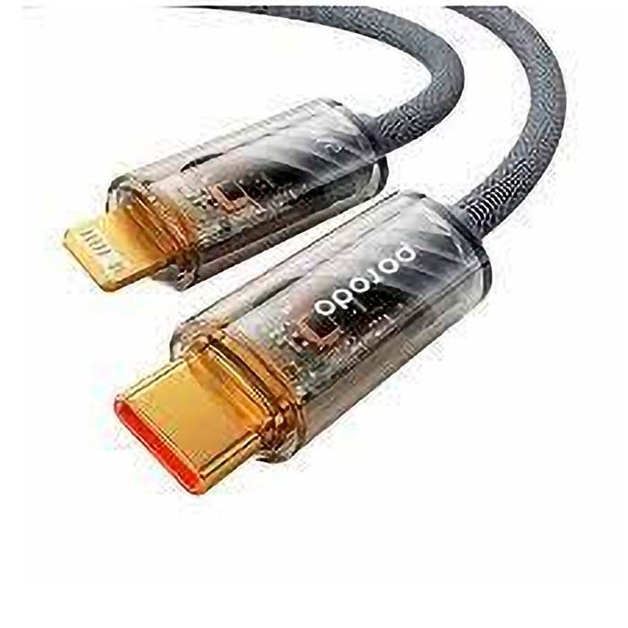 Porodo Braided Type-C to Lightning Cable 20W with Transparent Head 1M Grey