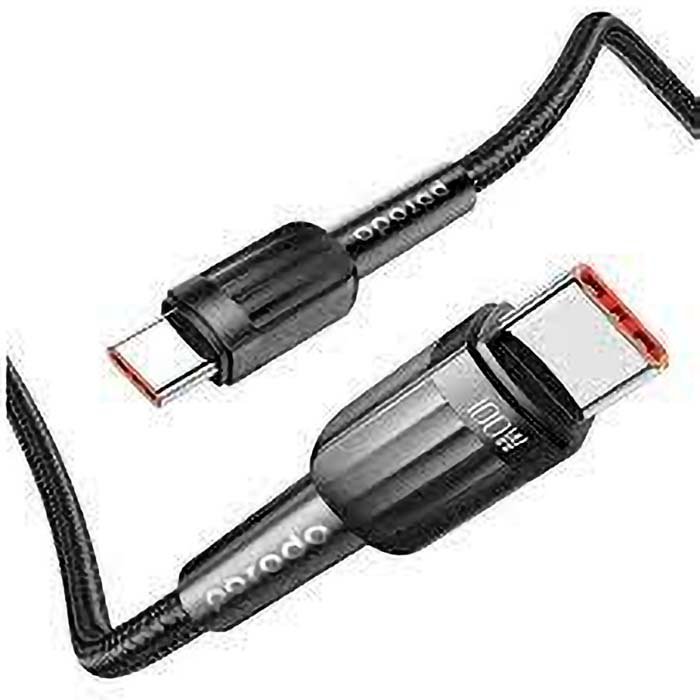 Cable Type-C to Type-C Porodo Aluminum Braided 100W 1M Black