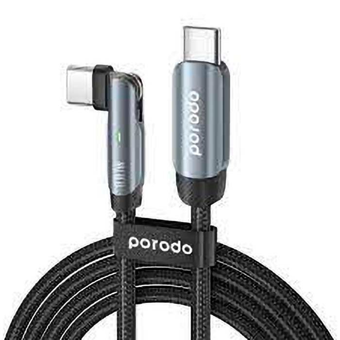 Cable Type-C to Type-C Porodo Braided 100W with Rotatable Head 1M Grey