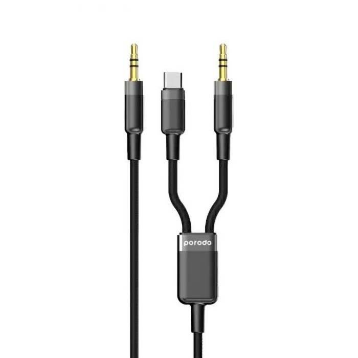 Porodo 2 in 1 Multi-Device AUX Cable 1.2M Black