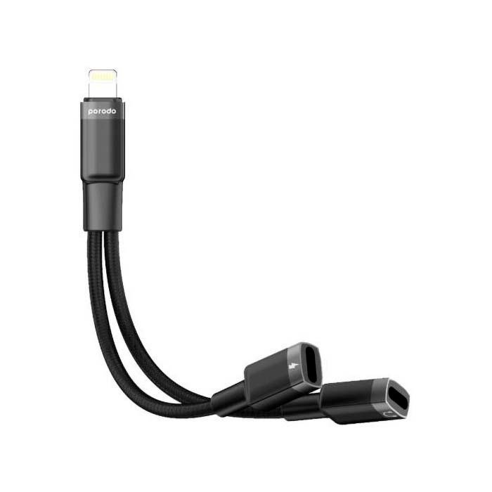 Cable Lightning to Dual Lightning Porodo 2 in 1 Charge Adapter Black