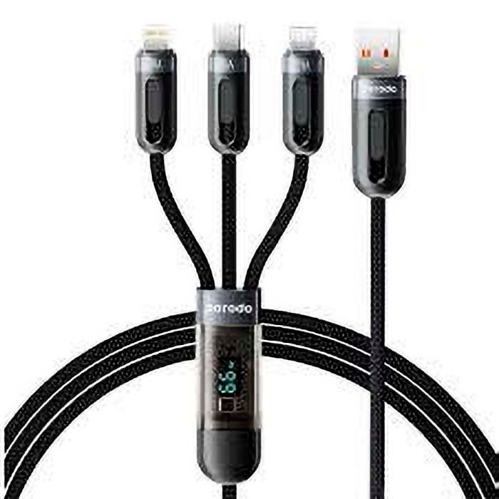Porodo Type-C Cable 100W 3-in-1 Display Fast Charging 1.2M Black