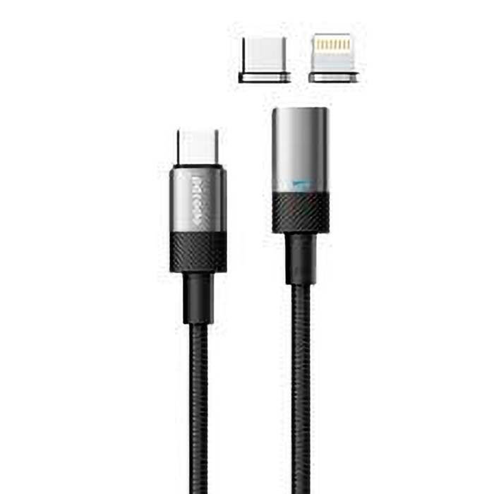 Cable Type-C to C & L Porodo Braided 100W Fast Magnetic Head 1.2M Black