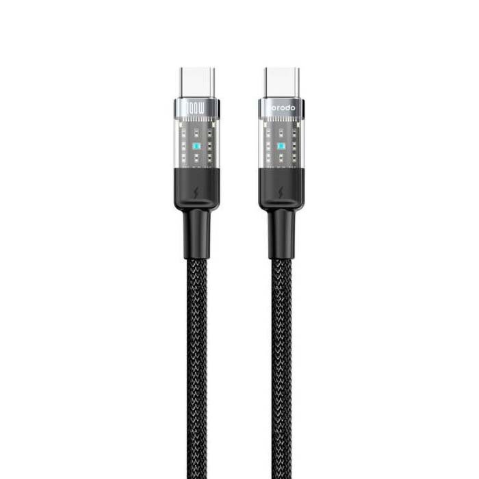 Cable Type-C to Type-C Porodo Braided 100W Transparent 1.2M Black