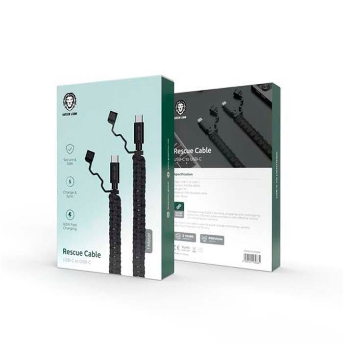 Green Lion Rescue Type-C to Type-C Cable 1M 60W Black
