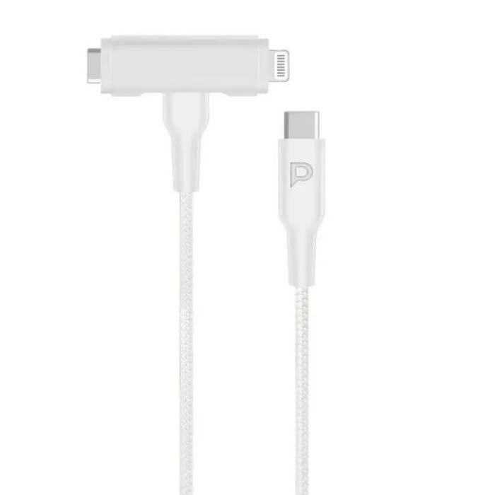 Cable Type-C to Type-C + Lightning Powerology PD 60W Braided White