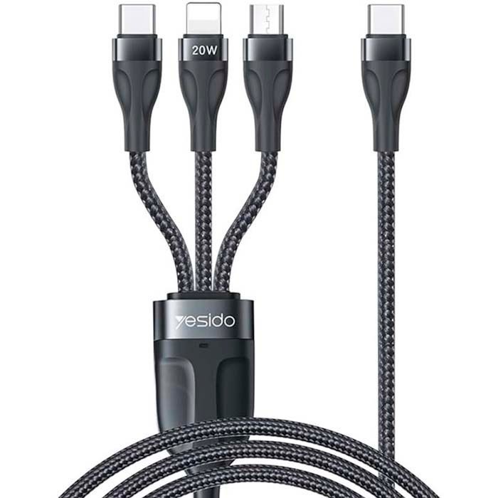 Porodo USB-A Cable 3-in-1 Multi Connector Fast Charging 1.2M Black