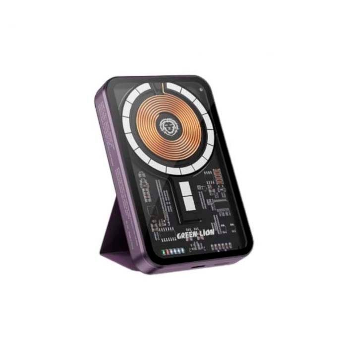 Power Bank Green Lion 3-in-1 Transparent MagSafe 5000mAh PD 20W Purple