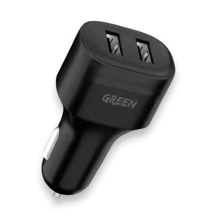 Car Charger Green Dual Port USB 12W