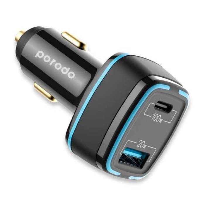 Car Charger Porodo Dual Port 22.5W + PD 120W Black
