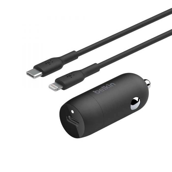 Car Charger Belkin Type-C 30W with Type-C to Lightning Cable 1m Black