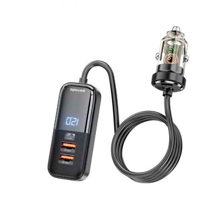 Car Charger Porodo 120W Transparent Multi-Port with Rear Expansion Black