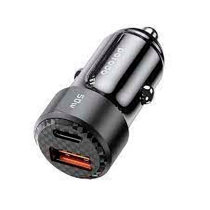 Car Charger Porodo 50W Dual Port PD 20W QC 30W Black