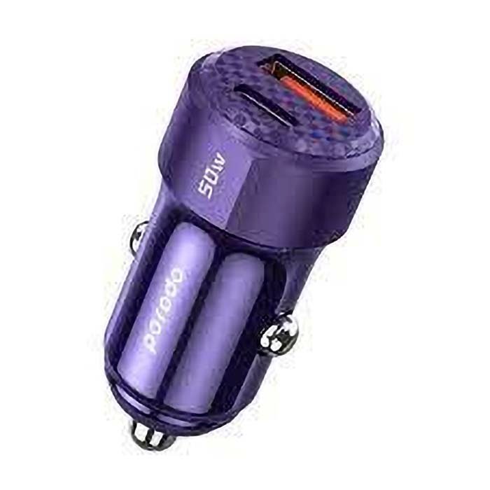 Car Charger Porodo 50W Dual Port PD 20W QC 3.0 Purple