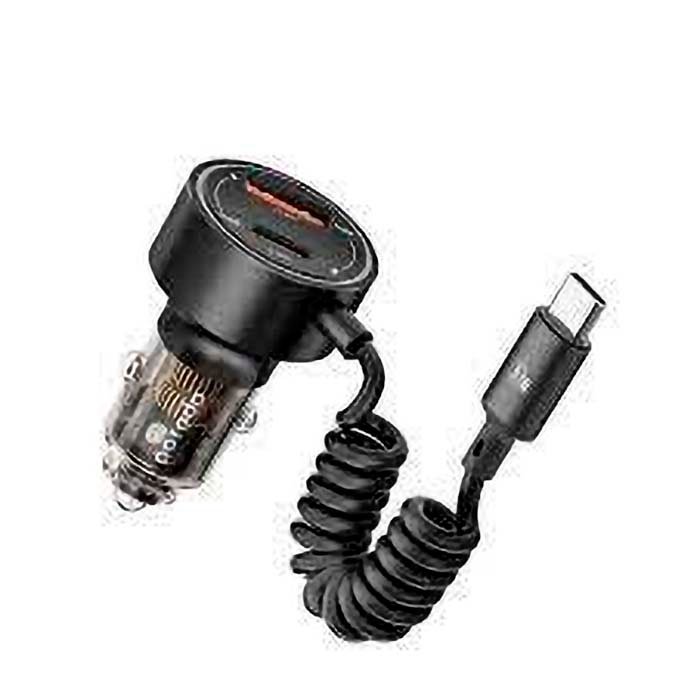 Car Charger Porodo 60W Transparent Dual Port with Type-C Cable Black