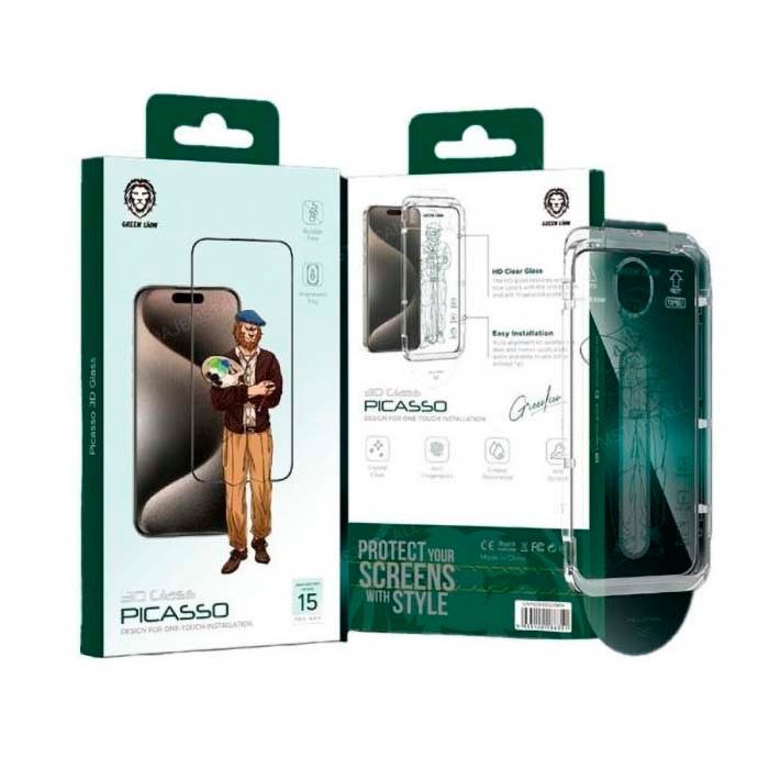 iPhone 15 Pro Max Green Lion Picasso 3D Glass